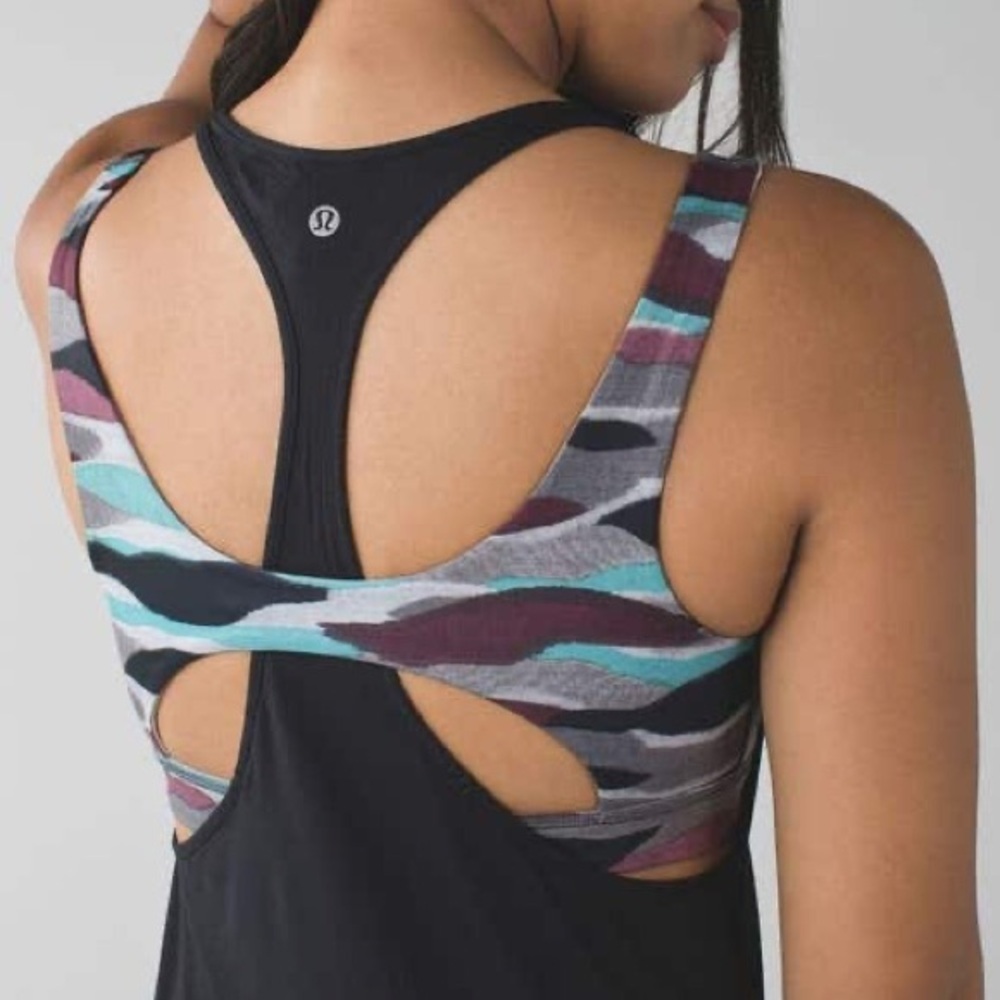 Lululemon All Sport Support Tank Top Sports Bra Black / Mini Coast Camo Size: 0